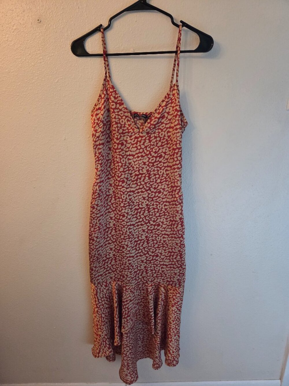 Red Leopard Print Frill Hem Midi Dress